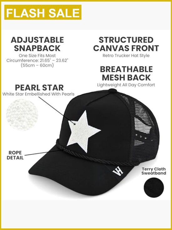 Trucker Hat Women Adjustable Snapback Mesh Star Baseball Cap